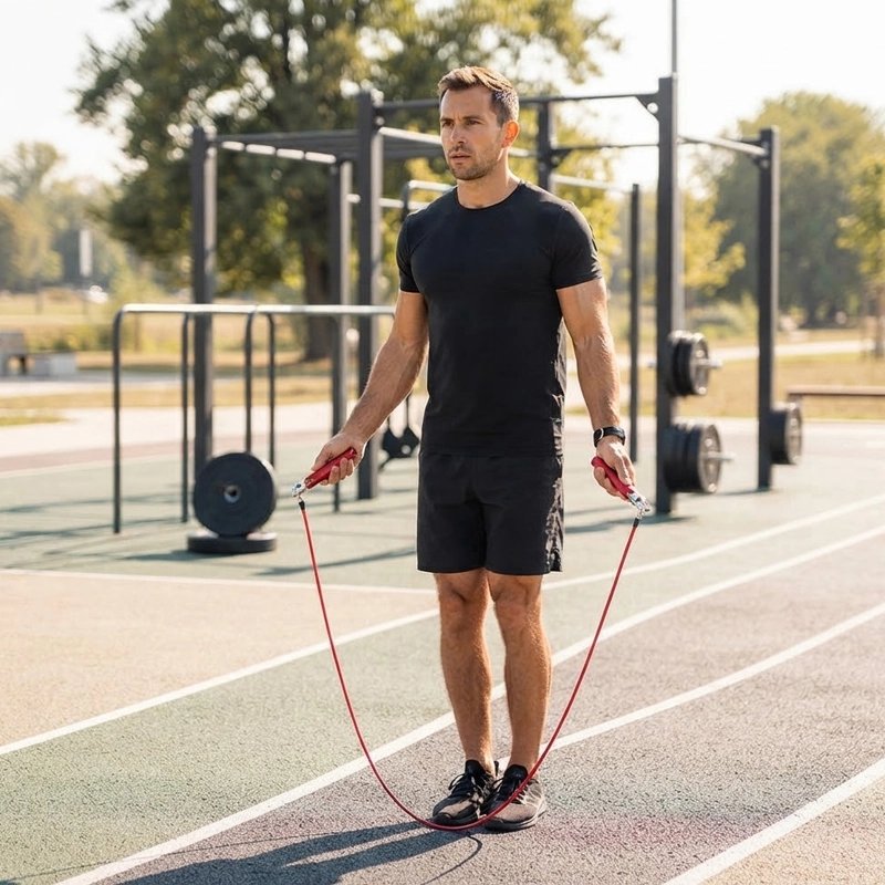Corde à sauter ajustable homme vérifie la longueur