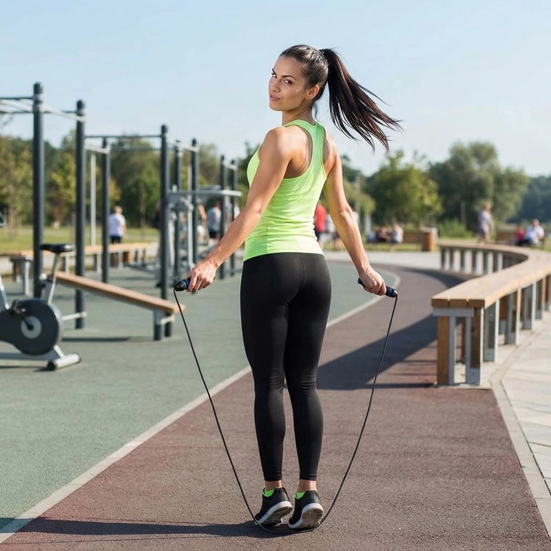 Corde à sauter femme prête attend le signal de départ
