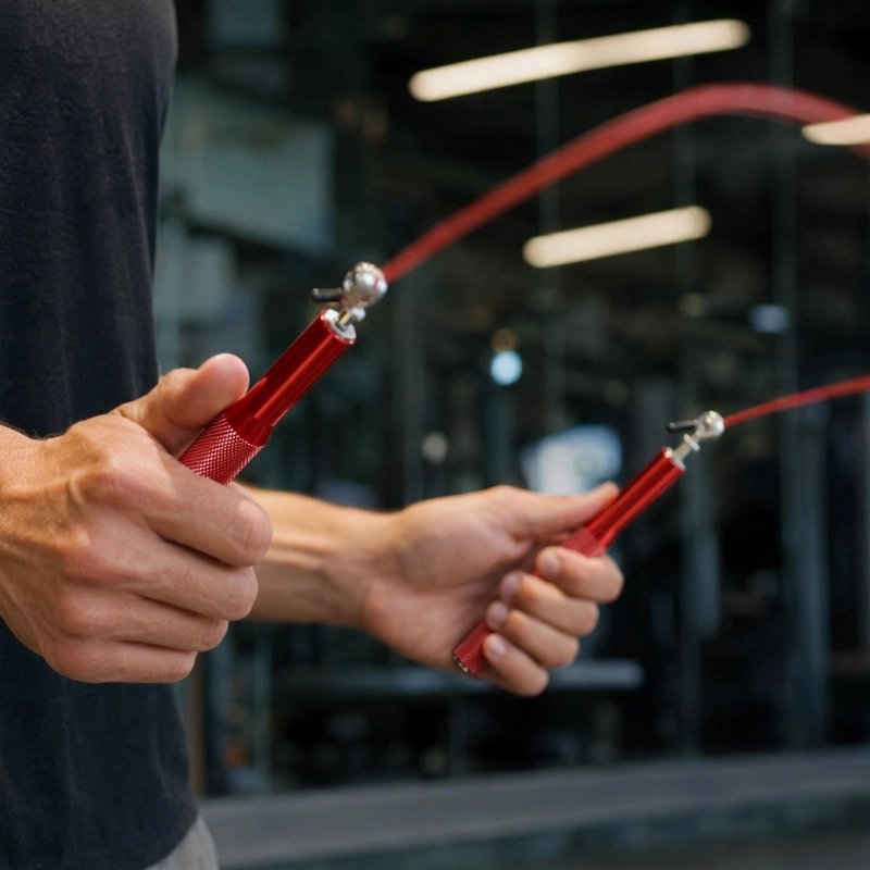 Corde à sauter homme avec poignées antidérapantes en mains