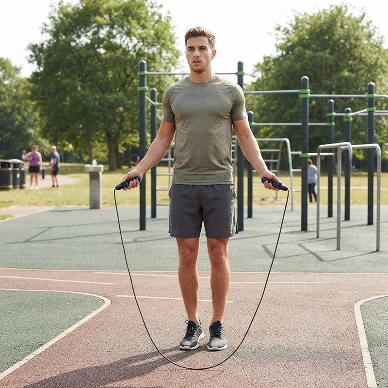 Corde à sauter homme tenant poignées mousse antidérapante